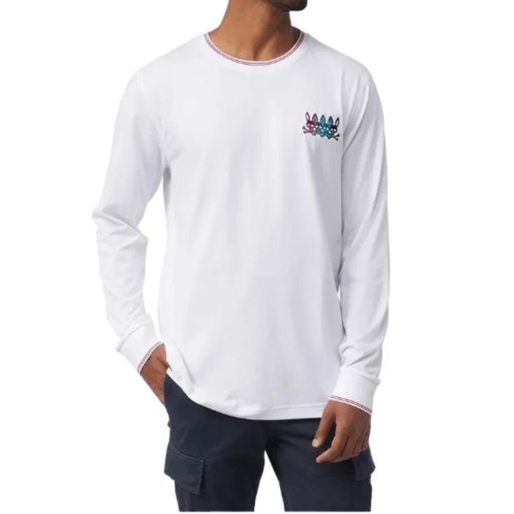 Psycho Bunny Men's Fiske Tipped Logo Crew-Neck Long Sleeve T-Shirt Size XS